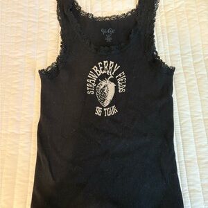 Brandy Melville Black Embellished Fitted Tank Top